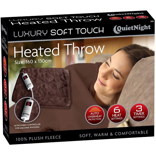 Brown - Electric Heated Blanket Warm Soft Throw Fleece Rug Digital Timer Controller
