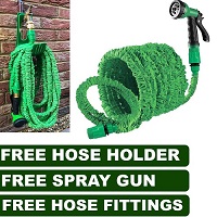 Expandable Garden Hose Pipe Spray Gun Flexible Expanding Stretch Pipes & Holder