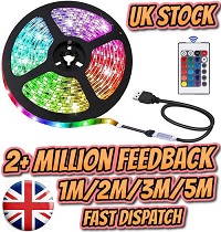 USB RGB LED Strip Lights Colour Changing Tape Under Cabinet Kitchen Lighting TV*