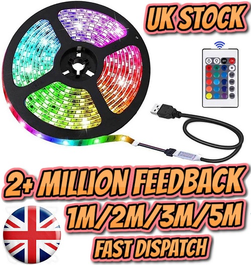 USB RGB LED Strip Lights Colour Changing Tape Under Cabinet Kitchen Lighting TV*