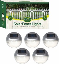  5Pack GardenKraft Solar Powered Fence Lights Bright White LED Weatherproof Auto