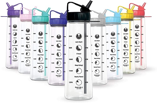 Premium 900ml Water Bottle with Straw and Time Markings