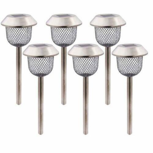 Gardenkraft 6-pack Of Solar Stake Lights With Mesh Lampshades Stainless Steel