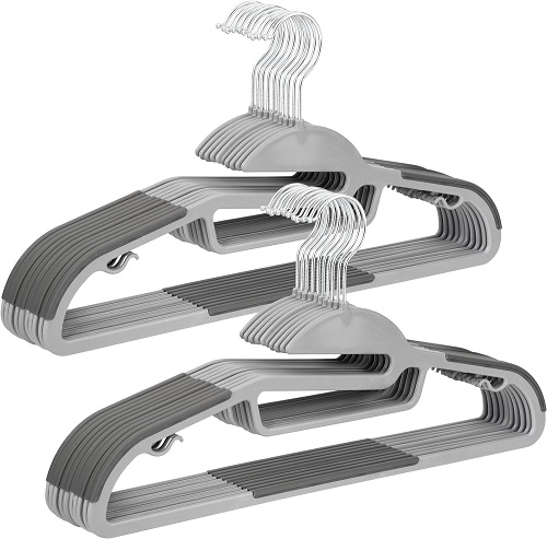  20 pack Plastic Hangers with U-Shaped Opening Grey Hangers Heavy Duty 360 Degree Swivel Hooks