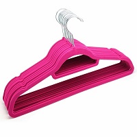 PINK Coat Clothes Hangers Velvet Flocked Non Slip Curved Trousers Dresses Slim 10PK