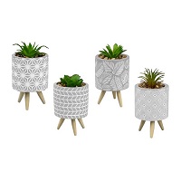 Set of 4 Artificial Succulent Faux Plants Pot on a Stand Indoor Outdoor Potted