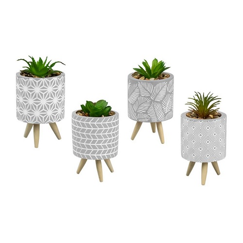 Set of 4 Artificial Succulent Faux Plants Pot on a Stand Indoor Outdoor Potted