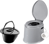 Large 5L Compact Portable Toilet Potty Loo with Seat Washable Basket and Toilet Roll Holder for Pool Party Camping Caravan Picnic & Festivals Outdoor