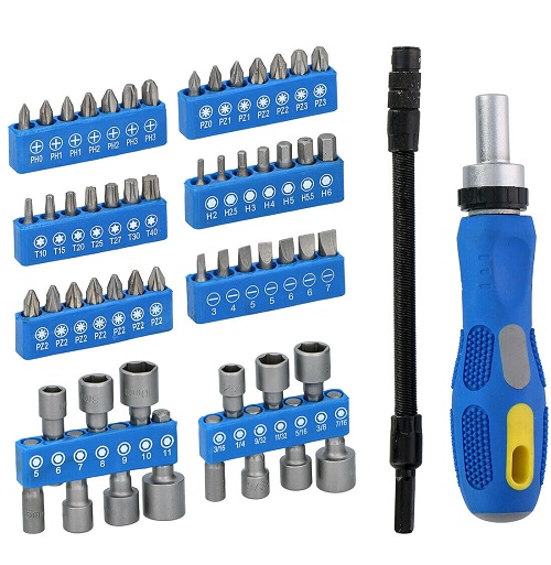 Ratchet Screwdriver & Bit Set 58Pcs Philips Pozi Hex Star Slotted Socket Flexible 17797