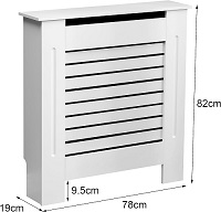 Vivo Technologies Radiator Cover White Modern Horizontal Slats, Small Radiator Cover Grill Shelf Cabinet MDF Wood Decorative Heater Cover, W 78 x H 82 x D 19 cm