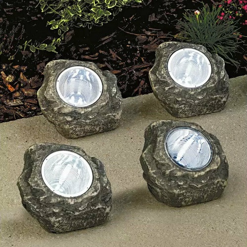 Set of 4 Solar Rock Stone Lights LED Spotlight Garden Light Home Lawn Patio Path