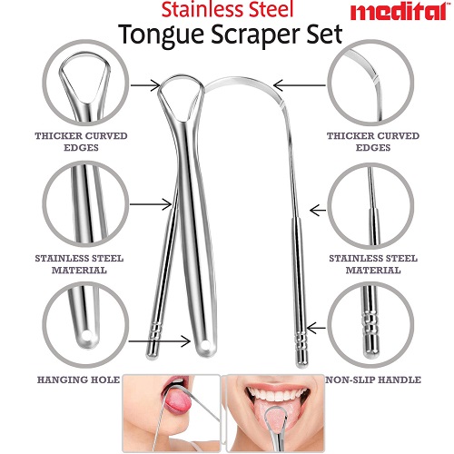5305 Stainless Steel Tongue Cleaner Scraper Set Dental Care Hygiene Oral Mouth Tounge
