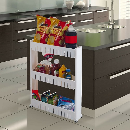 Mobile Shelving Unit Organiser Storage Basket Slim Slide Out Rack Kitchen Pantry