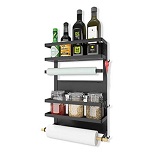 Add a review for: Refrigerator Organiser 4 Tier Magnetic Fridge Spice Rack Paper Towel Holder Dispenser Multi-Purpose Storage Shelf with 5 Hooks, Black