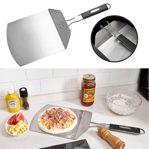 Folding Pizza Peel Spatula Long Handle Turning Super Smooth Paddle Non-Stick