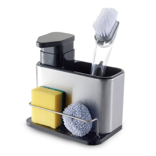 Stainless Steel Kitchen Sink Organiser Soap Dispenser Pump Sponge Brush Holder