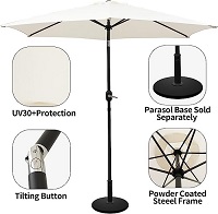 GREY / CREAM Vivo Technologies 2.7M Garden Parasol Round Garden Umbrella Sun Shading with Hand Crank, Tilt Function (UV 30+) Waterproof Parasol for Outdoor, Garden and Patio（Parasol Base Excludes）