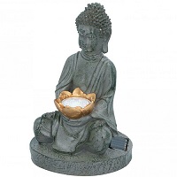 Garden Ornament Solar Powered Buddha Stone Effect Outdoor Statue LED Light 27cm