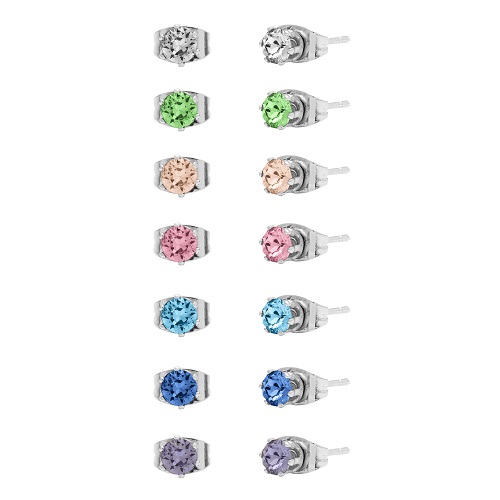 18K White Gold plated Multicolour Swarovski Crystal 7 Earring stud Set