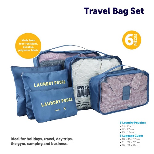 6 Pack Travel Bag Organiser and Laundry Pouch Set