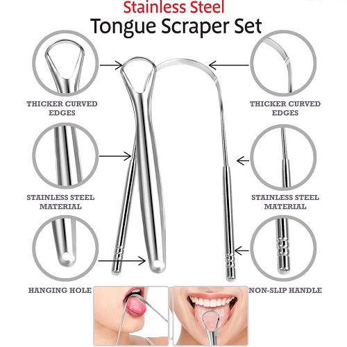 Stainless Steel Tongue Cleaner Scraper Set Dental Care Hygiene Oral Mouth Tounge