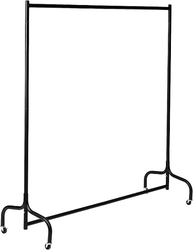 Vivo Technologies 6ft Heavy Duty Metal Clothes Rail Garment Rail Clothe Hanging Rail with Wheels Black Single Clothing Rail No Tools Required