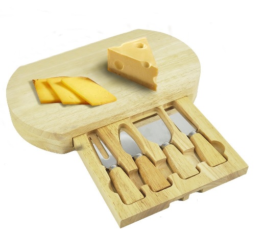 ViVo 2016 Model Slide Out Drawer Wooden Cheese Board & Cutter Service Set with Specialist Cutters Stilton Cutter, Cheddar Cutter, Hard Cheese Cutter and Cheese Fork 