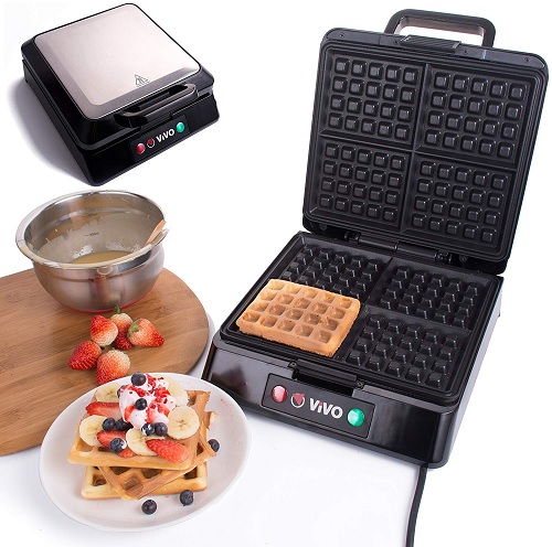 Vivo  4 Slice Belgian Waffle Maker Iron Machine Simple & Easy Range Crispy Golden Fresh in Stainless Steel 1300 Watts