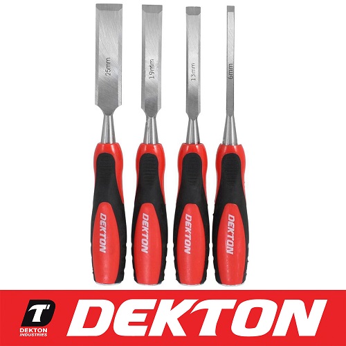 DT40125 Dekton 4pc Wood Chisel Set Woodworking Carpentry Bevel Edge 6mm 13mm 19mm 25mm