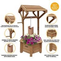 Wooden Wishing Well Planter for Garden | Indoor | Outdoor | Solid Natural Wood