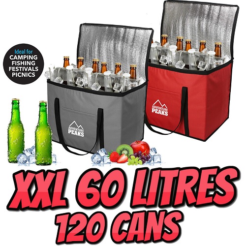XXL Cooler Bag 60 Litre / 120 Cans Insulated Chiller Cooling Box Camping Picnic